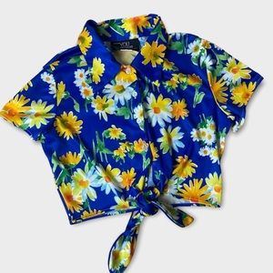 Vintage Flower Floral Crop Top Hippie Halter Sz M